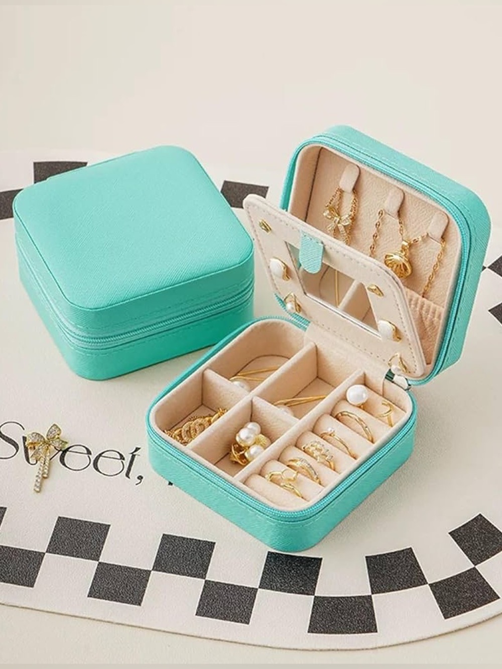 Mini Travel Jewelry Case, Storage Organizer Box Rings Earrings Bracelet Necklace - Picture 16 of 16